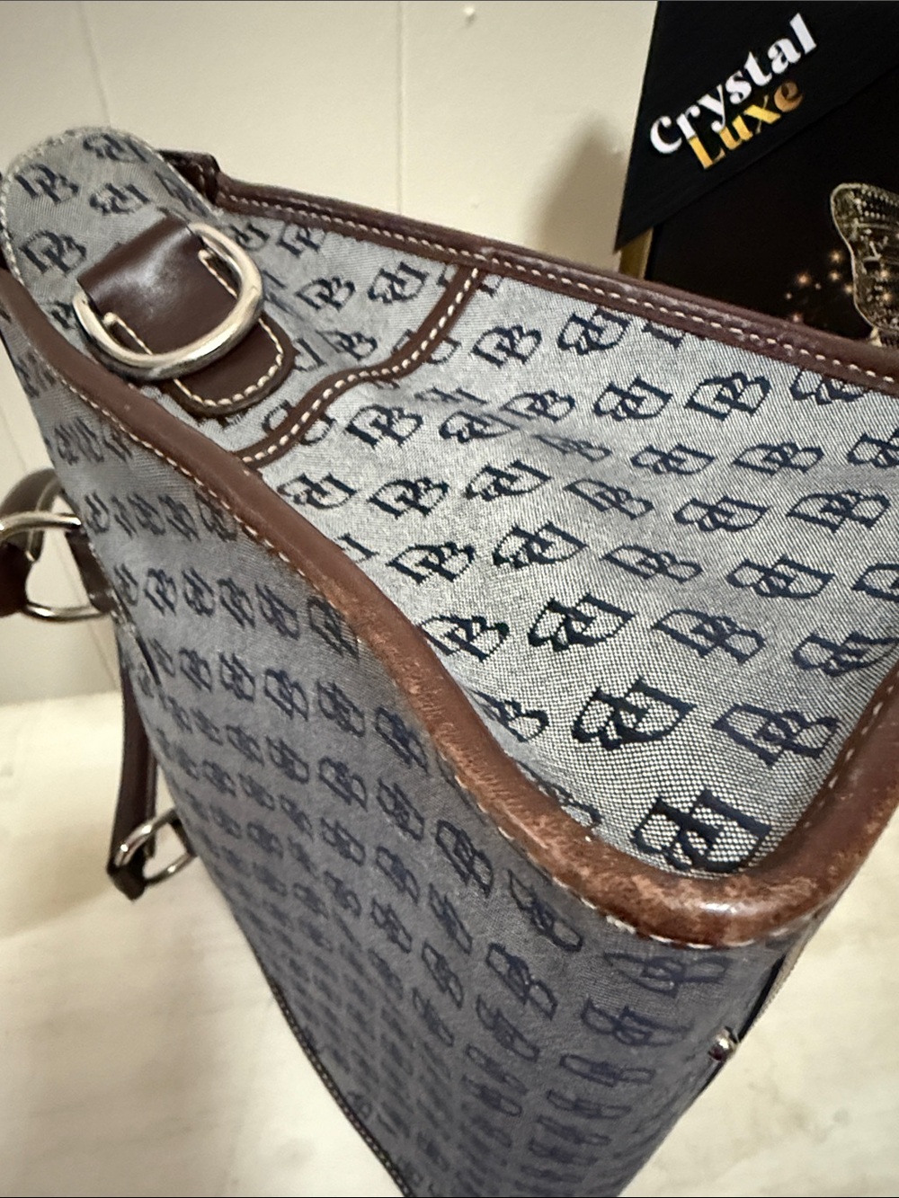 Dooney & Bourke Brown Leather Patterned Dual-Pocket Satchel with Top Handles - Picture 8 of 12